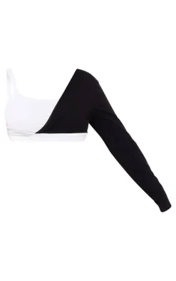 PrettyLittleThing Workout Tops*PLT SPORT Plus Sculpt Contrast Square Neck One Sleeve Crop Top