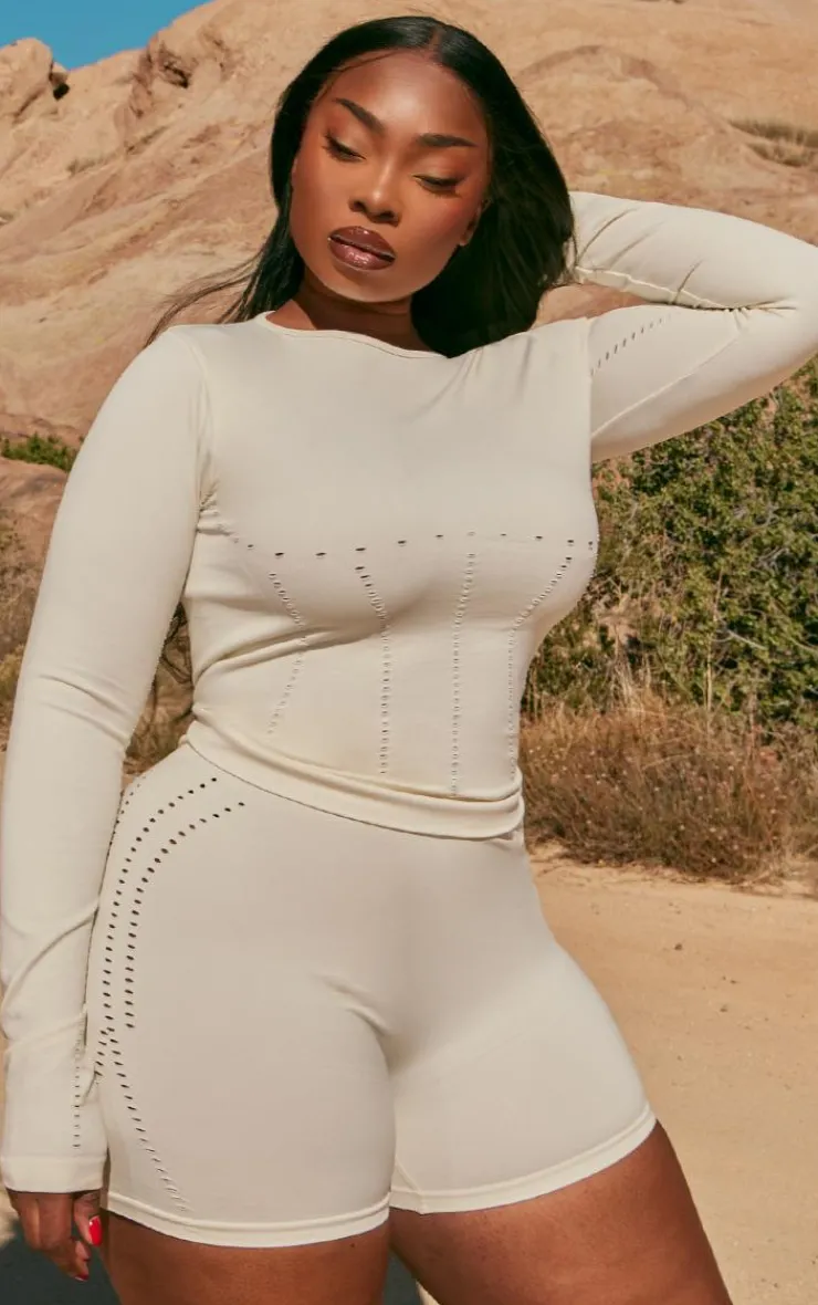 PrettyLittleThing Workout Tops*PLT SPORT Plus Bone Seamless Laser Cut Long Gym Top