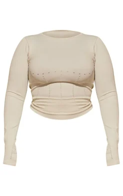 PrettyLittleThing Workout Tops*PLT SPORT Plus Bone Seamless Laser Cut Long Gym Top
