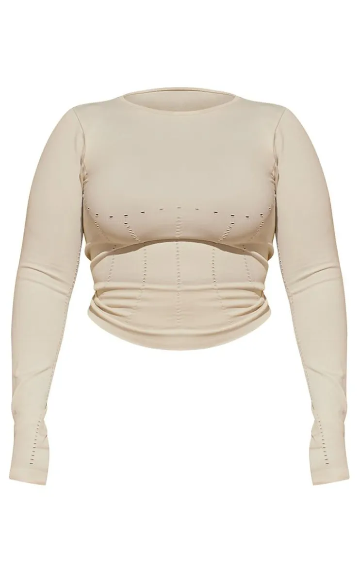PrettyLittleThing Workout Tops*PLT SPORT Plus Bone Seamless Laser Cut Long Gym Top