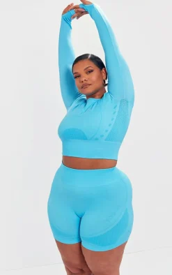 PrettyLittleThing Workout Tops*PLT SPORT Plus Seamless Contrast Detail Long Sleeve Crop Top