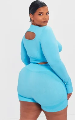 PrettyLittleThing Workout Tops*PLT SPORT Plus Seamless Contrast Detail Long Sleeve Crop Top