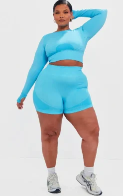 PrettyLittleThing Workout Tops*PLT SPORT Plus Seamless Contrast Detail Long Sleeve Crop Top