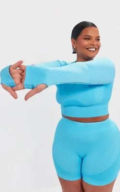 PrettyLittleThing Workout Tops*PLT SPORT Plus Seamless Contrast Detail Long Sleeve Crop Top