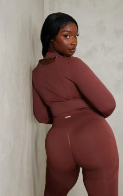 PrettyLittleThing Workout Tops*PLT SPORT Plus Seamless Contrast Long Sleeve Crop Top