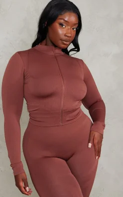 PrettyLittleThing Workout Tops*PLT SPORT Plus Seamless Contrast Long Sleeve Crop Top