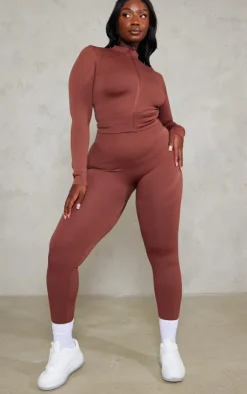PrettyLittleThing Workout Tops*PLT SPORT Plus Seamless Contrast Long Sleeve Crop Top