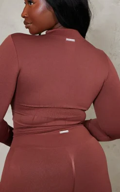 PrettyLittleThing Workout Tops*PLT SPORT Plus Seamless Contrast Long Sleeve Crop Top