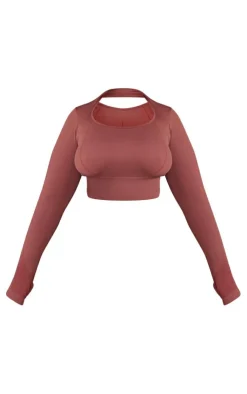 PrettyLittleThing Workout Tops*PLT SPORT Plus Seamless Contrast Long Sleeve Crop Top