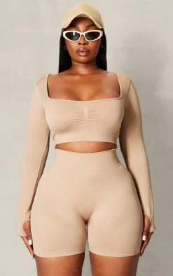 PrettyLittleThing Workout Tops*PLT SPORT Plus Seamless Contrast Branding Square Neck Top