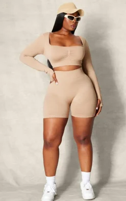 PrettyLittleThing Workout Tops*PLT SPORT Plus Seamless Contrast Branding Square Neck Top