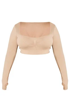 PrettyLittleThing Workout Tops*PLT SPORT Plus Seamless Contrast Branding Square Neck Top
