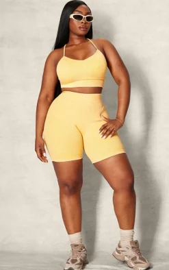PrettyLittleThing Gym Shorts*PLT SPORT Plus Acid Wash Seamless Rib Ruched Bum Booty Shorts