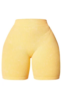PrettyLittleThing Gym Shorts*PLT SPORT Plus Acid Wash Seamless Rib Ruched Bum Booty Shorts