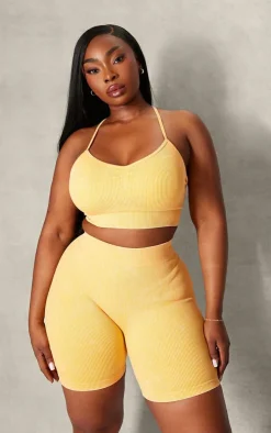 PrettyLittleThing Sports Bras*PLT SPORT Plus Acid Wash Seamless Rib Longline Cage Back Sports Bra