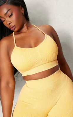 PrettyLittleThing Sports Bras*PLT SPORT Plus Acid Wash Seamless Rib Longline Cage Back Sports Bra