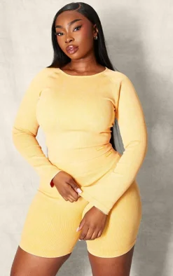 PrettyLittleThing Workout Tops*PLT SPORT Plus Acid Wash Seamless Rib Long Sleeve Sports Top