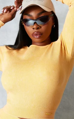 PrettyLittleThing Workout Tops*PLT SPORT Plus Acid Wash Seamless Rib Long Sleeve Sports Top