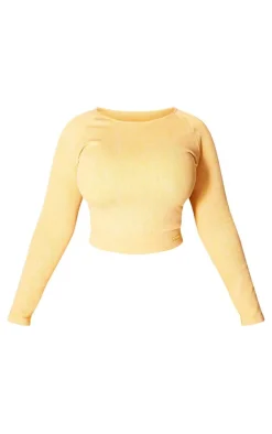 PrettyLittleThing Workout Tops*PLT SPORT Plus Acid Wash Seamless Rib Long Sleeve Sports Top
