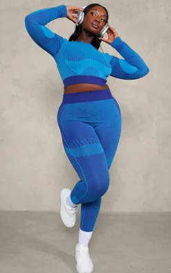 PrettyLittleThing Workout Tops*PLT SPORT Plus Tonal Seamless Cut Out Back Long Sleeve Top