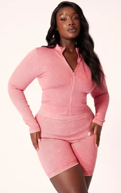 PrettyLittleThing Athletic Jackets*PLT SPORT Plus Acid Wash Seamless Zip Up Cropped Sports Jacket