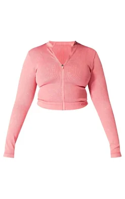 PrettyLittleThing Athletic Jackets*PLT SPORT Plus Acid Wash Seamless Zip Up Cropped Sports Jacket