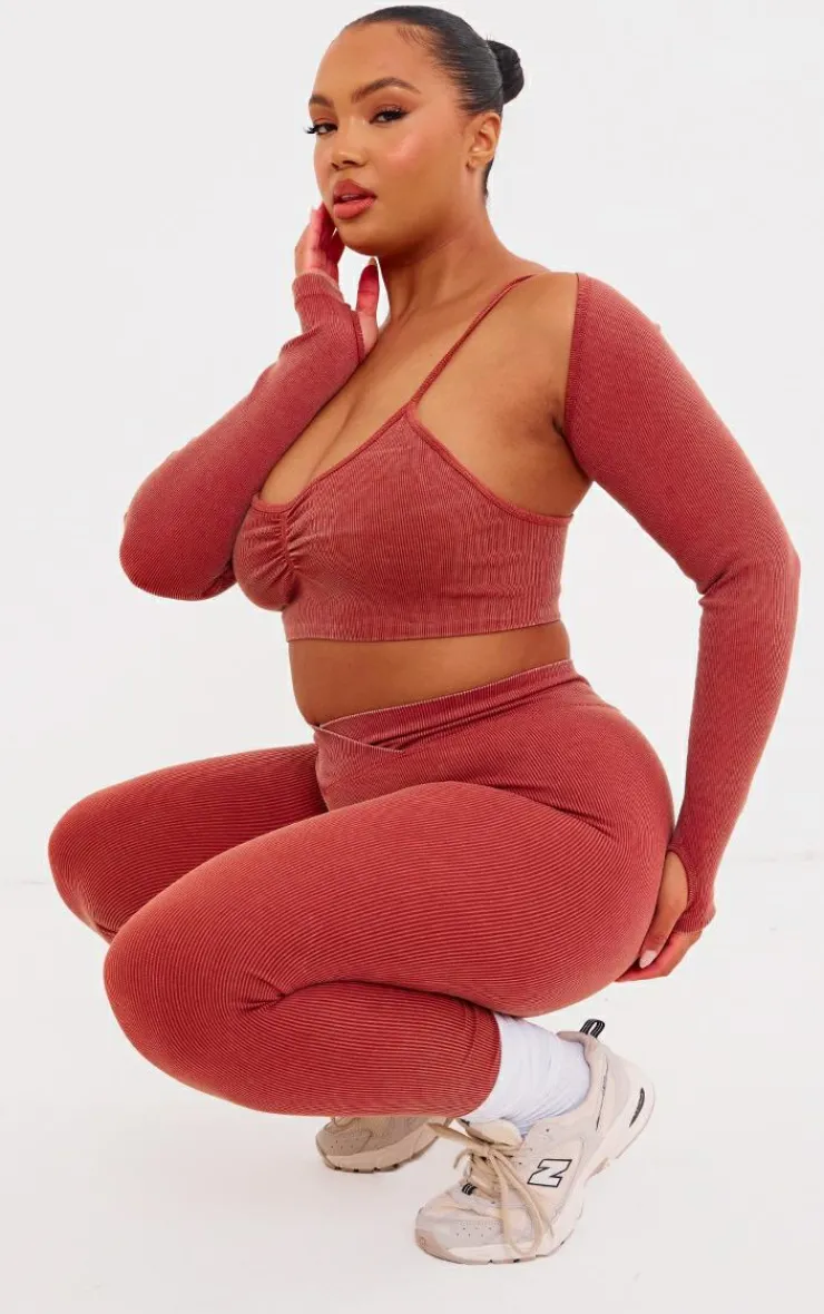 PrettyLittleThing Workout Tops*PLT SPORT Plus Acid Wash Seamless Rib Yoga Shrug