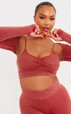 PrettyLittleThing Workout Tops*PLT SPORT Plus Acid Wash Seamless Rib Yoga Shrug