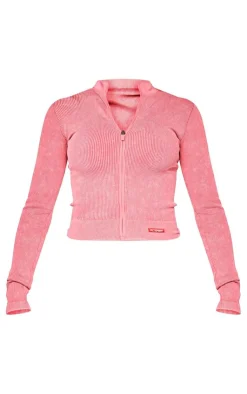PrettyLittleThing Athletic Jackets*PLT SPORT Acid Wash Seamless Zip Up Cropped Sports Jacket