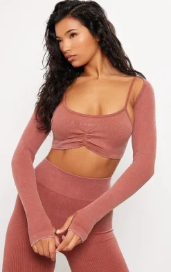 PrettyLittleThing Workout Tops*PLT SPORT Acid Wash Seamless Rib Yoga Shrug