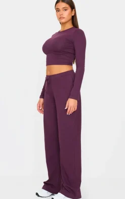 New PrettyLittleThing Cotton Jersey Long Sleeve Top Plum