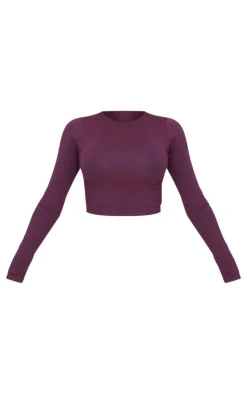 New PrettyLittleThing Cotton Jersey Long Sleeve Top Plum