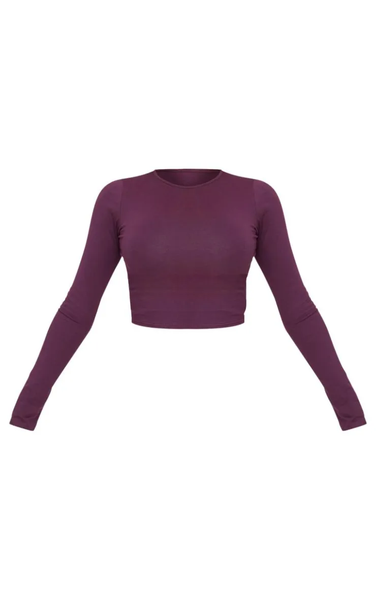 New PrettyLittleThing Cotton Jersey Long Sleeve Top Plum