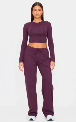 Discount PrettyLittleThing Cotton Jersey Straight Leg Pants Plum