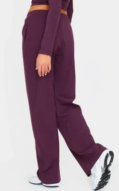 Discount PrettyLittleThing Cotton Jersey Straight Leg Pants Plum