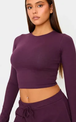 Discount PrettyLittleThing Cotton Jersey Straight Leg Pants Plum