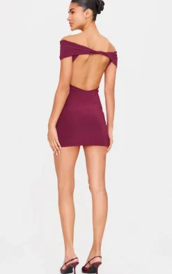 Double Layer Soft Touch Bardot Twist Back Mini Dress-PrettyLittleThing Online
