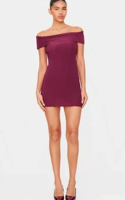 Double Layer Soft Touch Bardot Twist Back Mini Dress-PrettyLittleThing Online