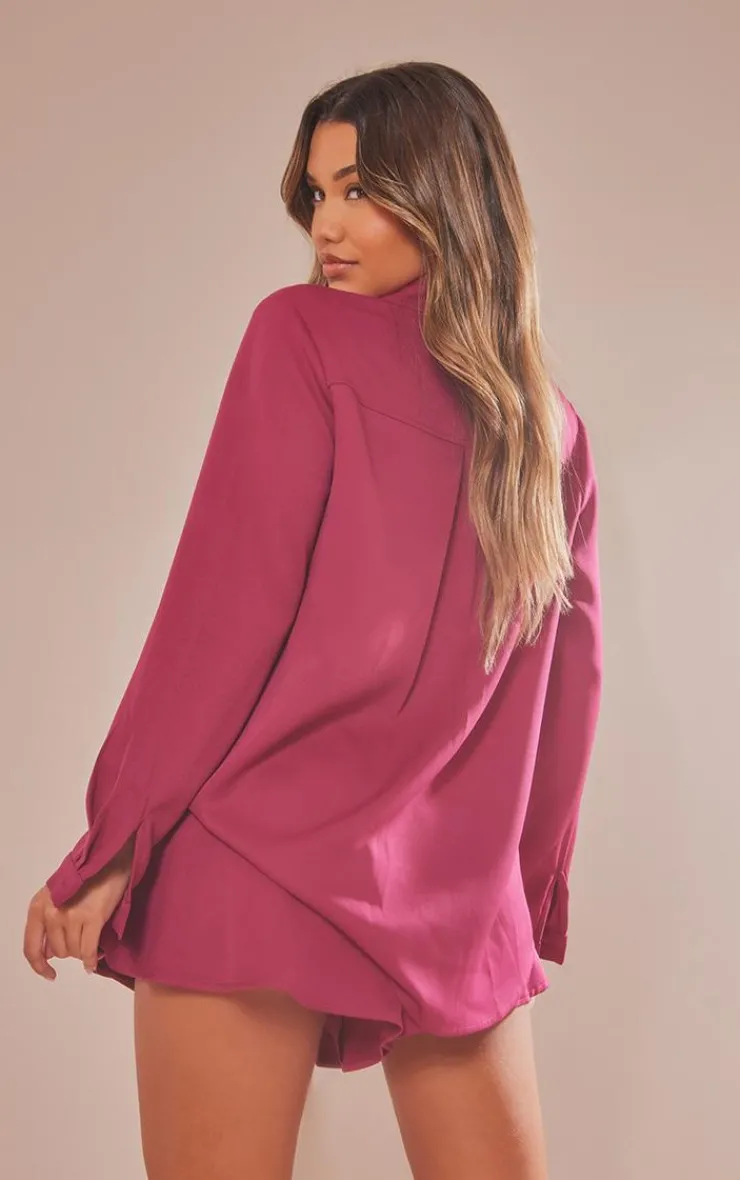 Online PrettyLittleThing Long Sleeve Oversized Shirt Plum