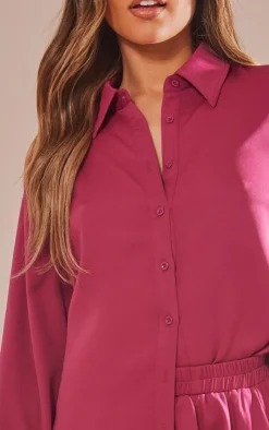 Online PrettyLittleThing Long Sleeve Oversized Shirt Plum