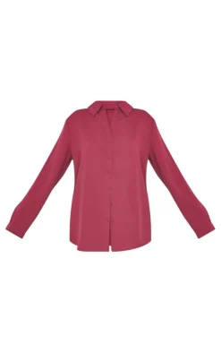 Online PrettyLittleThing Long Sleeve Oversized Shirt Plum