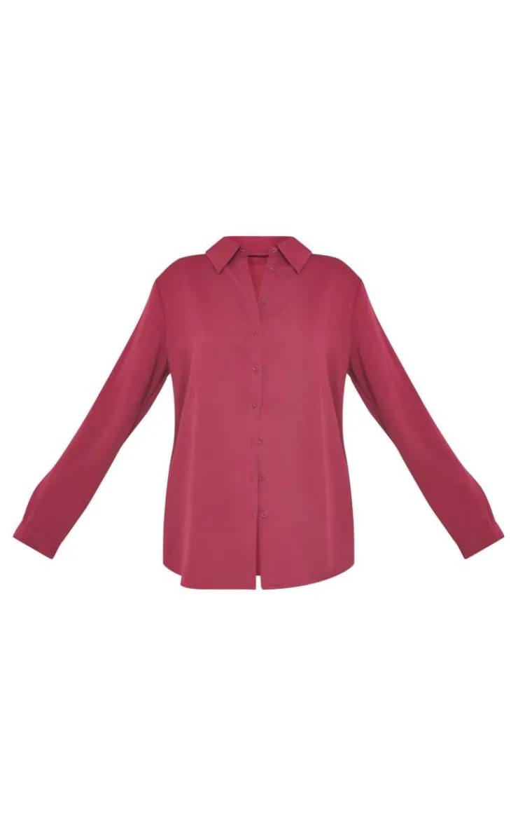 Online PrettyLittleThing Long Sleeve Oversized Shirt Plum