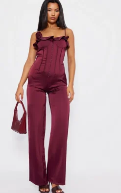 Satin Corsage Corset Strappy Jumpsuit-PrettyLittleThing Clearance