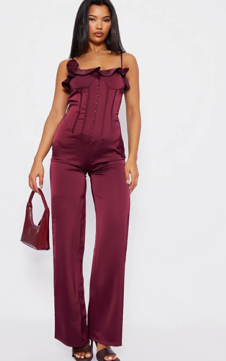 Satin Corsage Corset Strappy Jumpsuit-PrettyLittleThing Clearance