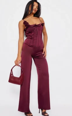 Satin Corsage Corset Strappy Jumpsuit-PrettyLittleThing Clearance