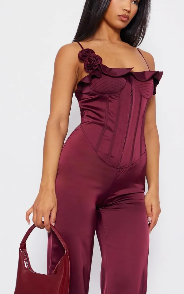 Satin Corsage Corset Strappy Jumpsuit-PrettyLittleThing Clearance