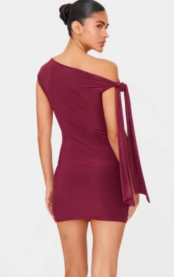 Slinky Asymmetric Tie Shoulder Mini Dress-PrettyLittleThing Hot