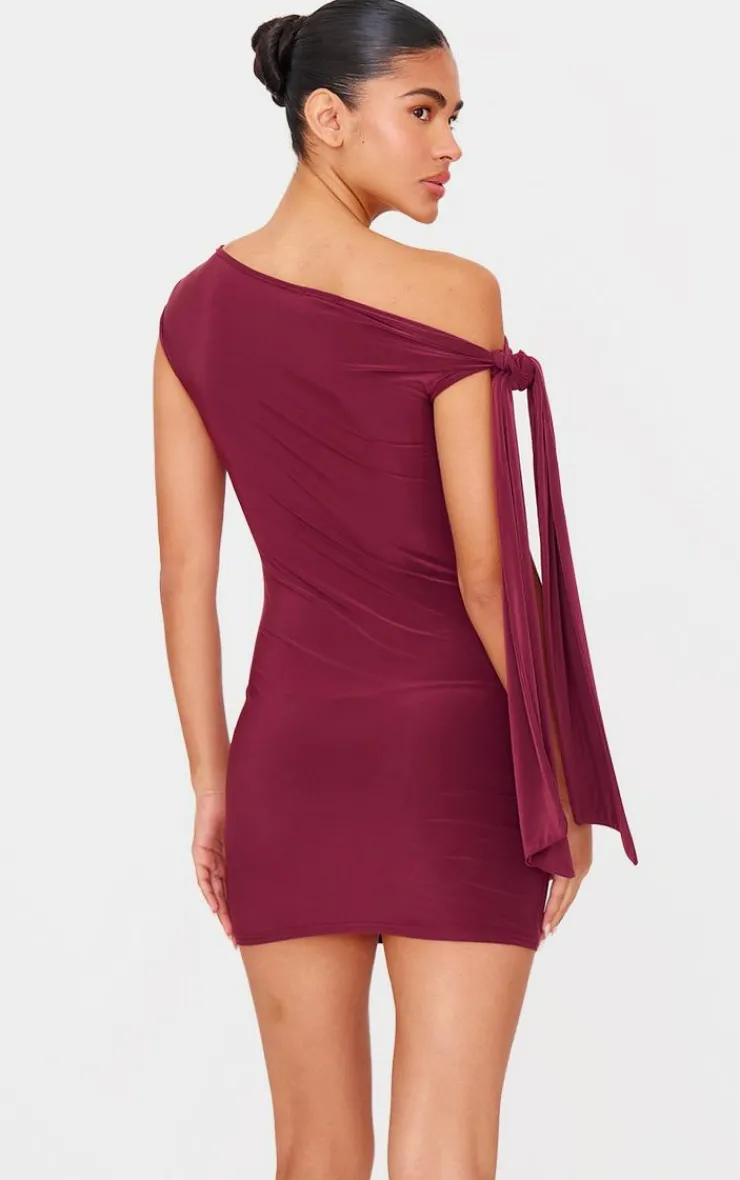 Slinky Asymmetric Tie Shoulder Mini Dress-PrettyLittleThing Hot