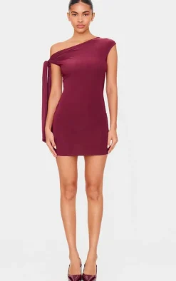 Slinky Asymmetric Tie Shoulder Mini Dress-PrettyLittleThing Hot