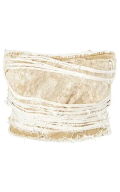 Best PrettyLittleThing Plus Extreme Fraying Detail Cropped Denim Corset Top Acid Yellow
